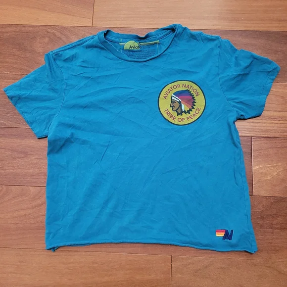 Aviator Nation Shirt Tribe Of Peace Indian Graphic Cropped Boyfriend Distressed - Picture 10 of 13